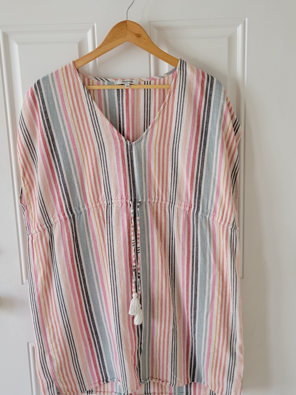 Striped V-Neck Women’s Top in Pink and Gray